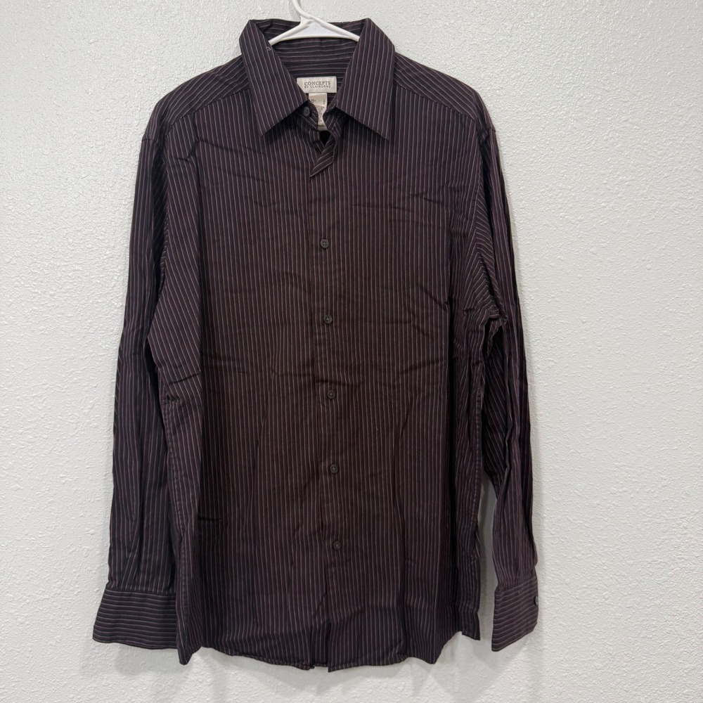 Concepts by Claiborne Mens L Burgundy Black Pinstripe Cotton Button Down Shirt